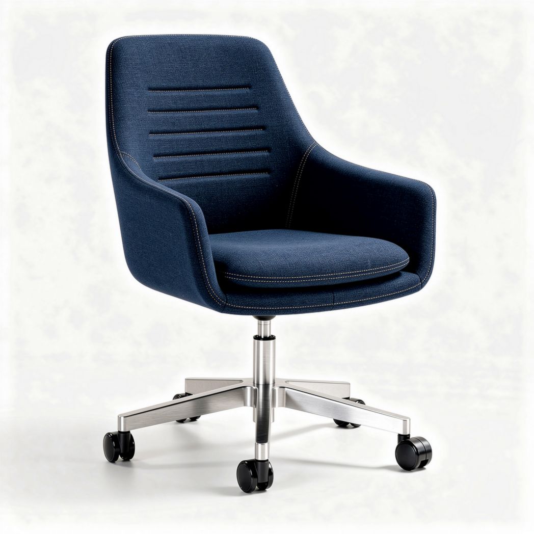 Bureau stoel van stof in donkerblauw met wieltjes en verstelbare hoogte 50 x 55 x 85cm