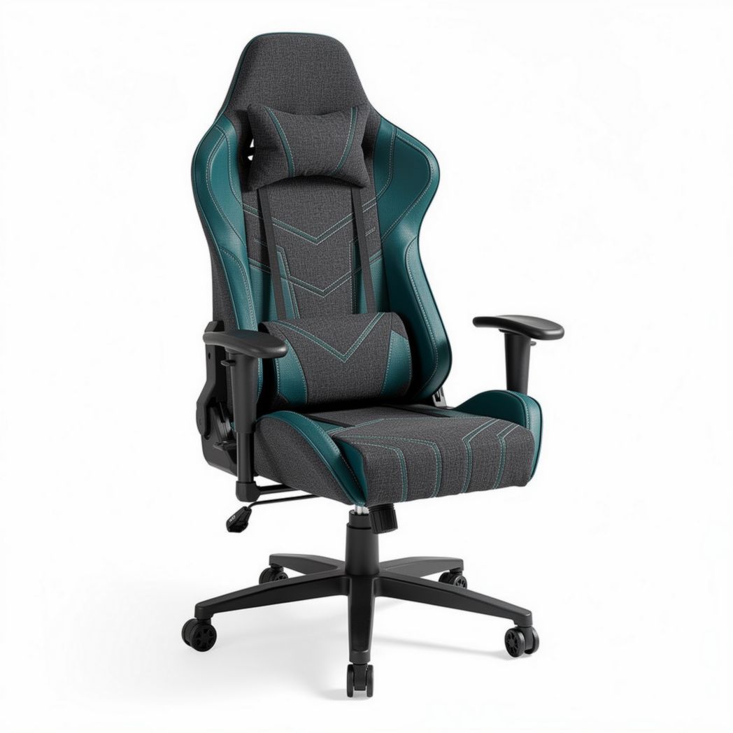 Bureau fauteuil met verstelbare armleuningen en hoofsteun 80 x 60 x 125cm grijs en blauw