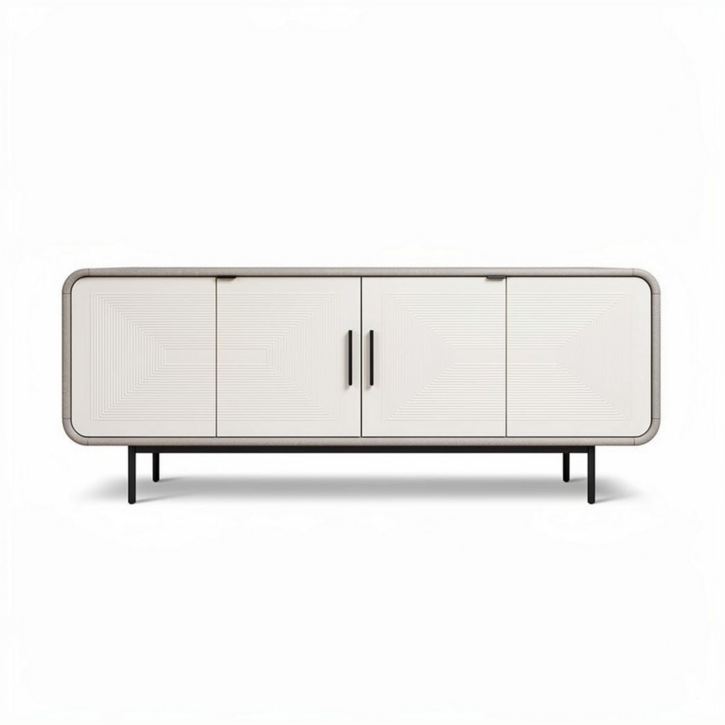 Kast van hout en metaal in wit 150 x 40 x 60cm met schuifdeuren