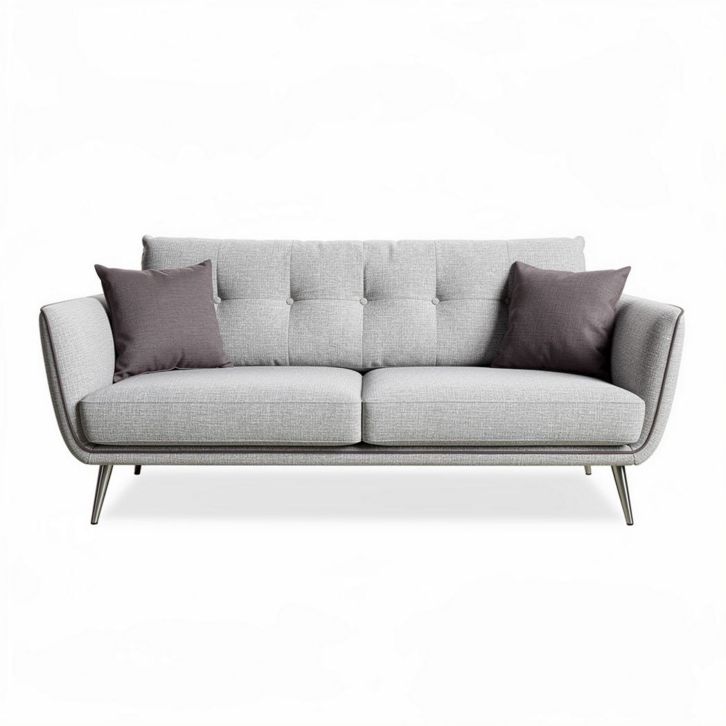 Grijze stoffen bank met kussens 200 x 90 x 85cm voor woonkamergebruik