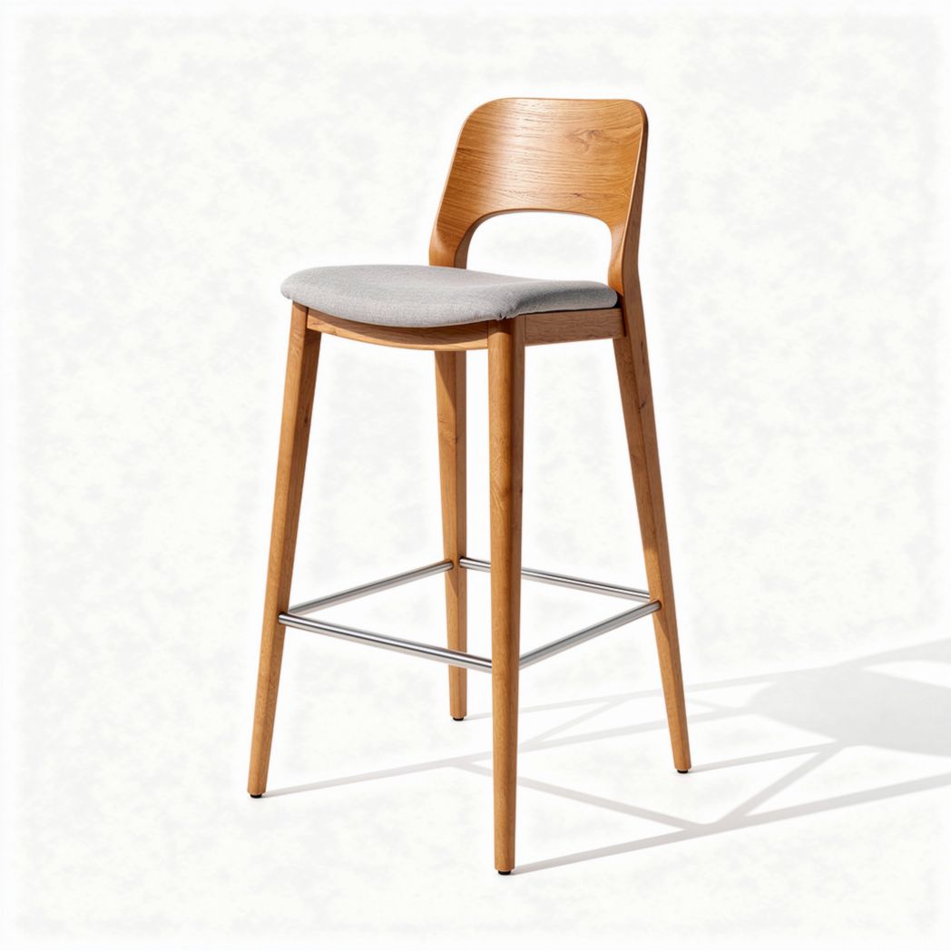 Houten barkruk met stoffen zitvlak 45 x 45 x 100cm naturel bruin