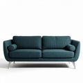 Tweedbank bank in blauw met rechte rugleuning en metalen poten 190 x 90 x 85cm