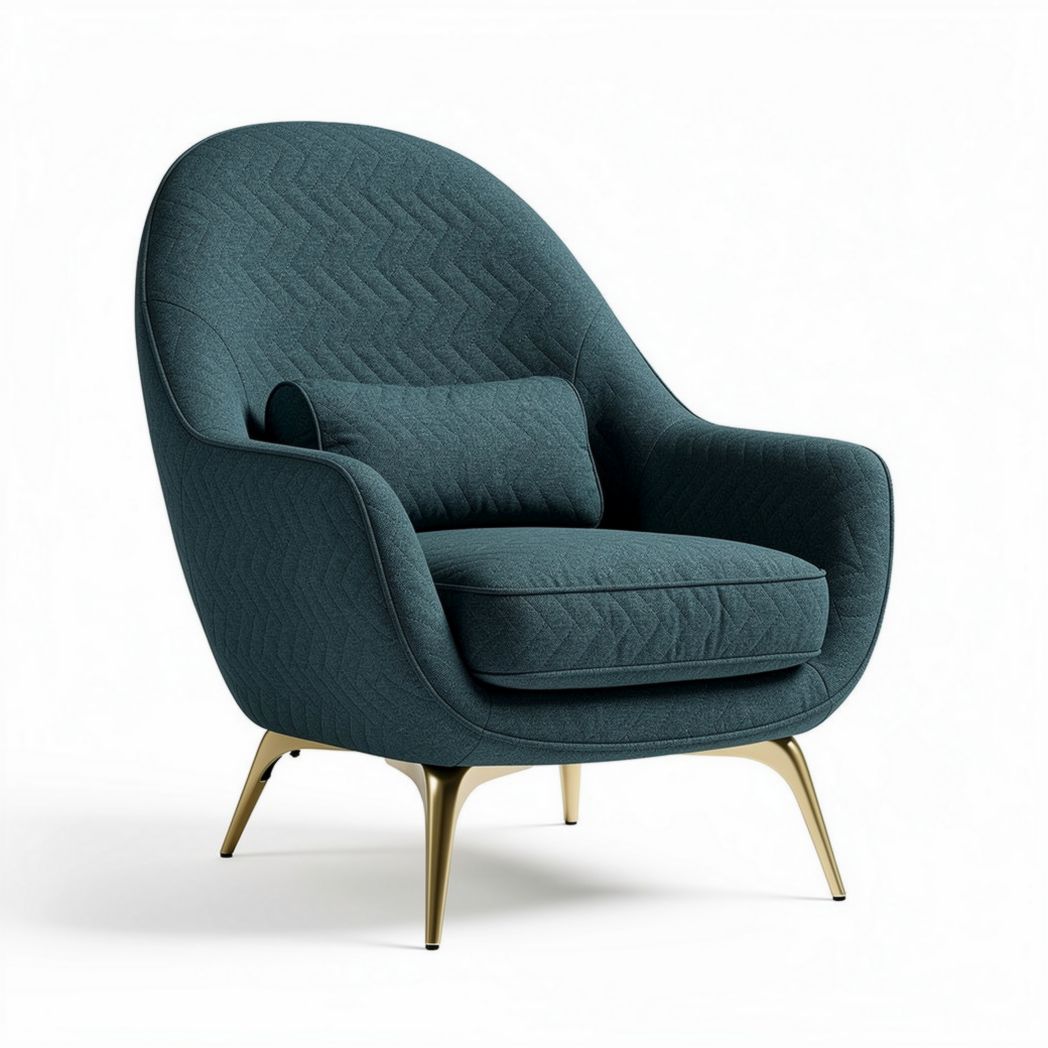 Gestoffeerde fauteuil in blauw groen met gouden poten 80 x 85 x 100cm