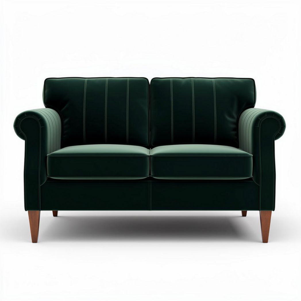 Groen leren bankstel met houten poten 150 x 80 x 70cm voor woonkamer