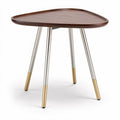 Houten tafel met een driehoekig blad van 80 x 60 x 75cm en metalen poten