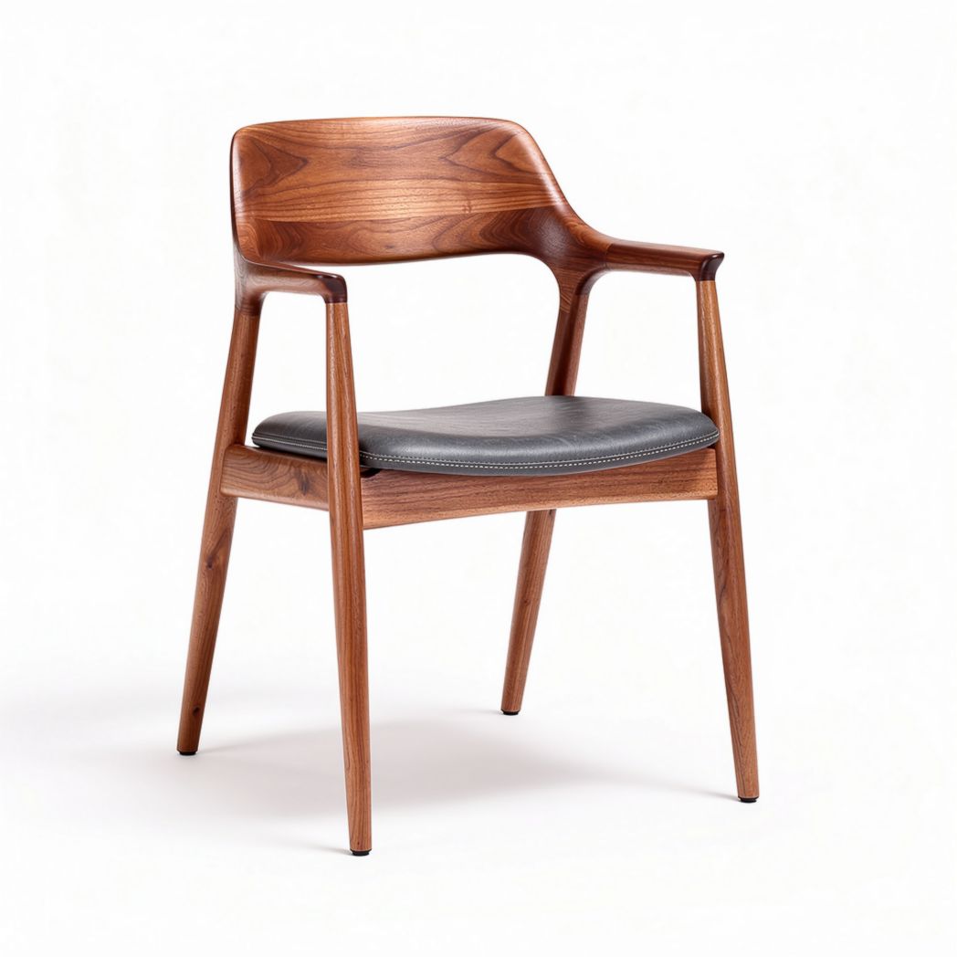 Eiken houten stoel met leren zitting en armleuningen 40 x 50 x 80cm
